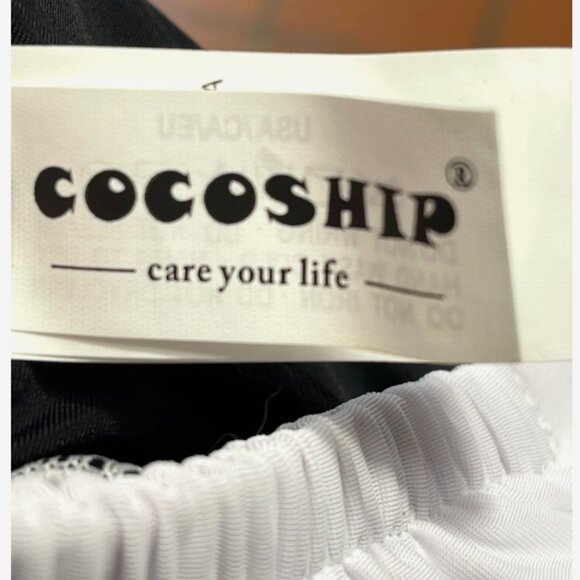 Cocoship Black White Striped One-Piece Swimsuit 16 NWT w/ Built-In Shorts - Picture 4 of 8